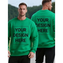 Men'S Custom Photo/Text Printed Fleece Hoodie - Personalized Photo/Text, Breathable Fleece Sweater, Large Size Vintage Style Crew Neck Long Sleeve, Loose Fit for Christmas Gifts, Team Uniforms & Casual Wear, Custom Photo/Text Printing