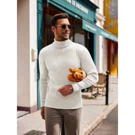 Plus Size Men'S Slim Fit Turtleneck Sweater Casual Warm Pullover Sweater Ribbed Sweater, Basic Style Top, Perfect for Fall/Winter Daily And Outdoor Wear