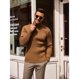 Plus Size Men'S Slim Fit Turtleneck Sweater Casual Warm Pullover Sweater Ribbed Sweater, Basic Style Top, Perfect for Fall/Winter Daily And Outdoor Wear