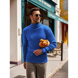 Plus Size Men'S Slim Fit Turtleneck Sweater Casual Warm Pullover Sweater Ribbed Sweater, Basic Style Top, Perfect for Fall/Winter Daily And Outdoor Wear