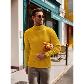 Plus Size Men'S Slim Fit Turtleneck Sweater Casual Warm Pullover Sweater Ribbed Sweater, Basic Style Top, Perfect for Fall/Winter Daily And Outdoor Wear