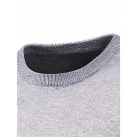 Men's Plus Size Geometric Pattern Crew Neck Sweater - Soft Stretch Pullover, All-Season Casual & Smart-Casual Long Sleeve Sweater, Regular Fit Machine Washable Top for Men, Versatile Streetwear & Formal Attire, PLUS SIZE