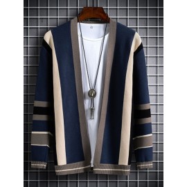 Men's Color-Block Cardigan Jacket - Open-Front Button Closure, Soft Winter Layering Coat (Size Up for proper fit) | Machine Washable Swebs for Fall & Winter | Casual, Office, Streetwear | Color-Block/Striped/Solid Options, PLUS SIZE
