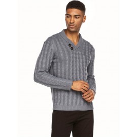 Men'S Shawl Collar Pullover Sweater Slim Fit Casual Button Cable Knit Sweaters, Plus Size