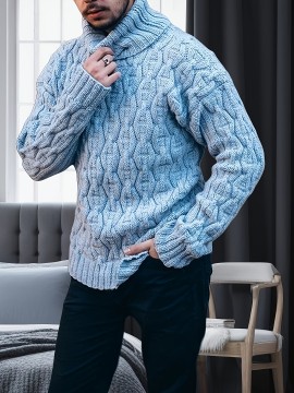 Men's Plus Size Winter Warm Sweater - Oversized Loose Fit High Collar Pullover, Solid Color Casual Winterwear Suitable for Cold Weather, Hand Washable Thick Sweaters, PLUS SIZE