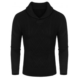 Men'S Shawl Collar Sweaters V-Neck Relaxed Fit Cable Pullovers, Plus Size