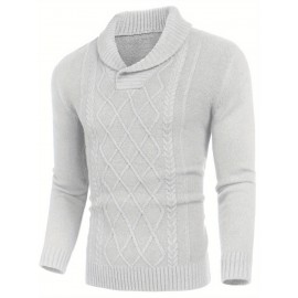 Men'S Shawl Collar Sweaters V-Neck Relaxed Fit Cable Pullovers, Plus Size