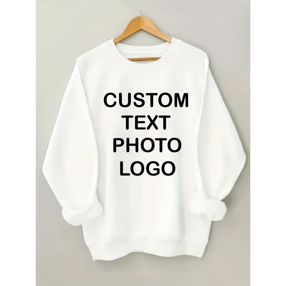 Men'S Custom Photo/Text/Logo Hoodie - Personalized All-Season Sweatshirt with Your Own Design, Loose Fit Round Neck, Durable Affordable Printed Sweater for Events, Promotional Gifts & Daily Wear - Custom Clothing Service, Plus Size Sweaters for Men