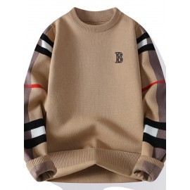 Large Size Men's Plaid & Letter Embellished Sweater - Slim-Fit Thermal Winter Sweaters with Contrast Color Block (Multi-Color Options), Machine Washable Casual Blazer for Cold Weather - Cozy Office to Party Wear for Big & Tall Men, PLUS SIZE