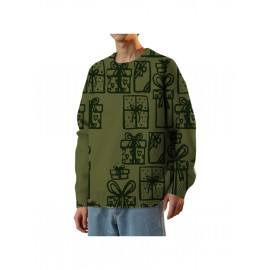 Men'S Winter Coat & T-Shirt - Long Sleeve Round Neck Thermal Base Layer, Olive Green with All-Over Print, Regular Fit Casual & Formal Wear, Warm Layering Top for Cold Weather, Versatile Everyday & Formal Outfits, Durable & Comfortable Men'S Fashion