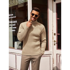Men's Slim Fit Ribbed Turtleneck Sweater - Lightweight Knit Pullover for Fall/Winter, Casual Long Sleeve, Machine Washable, Solid Color, Comfortable Casual Attire, PLUS SIZE