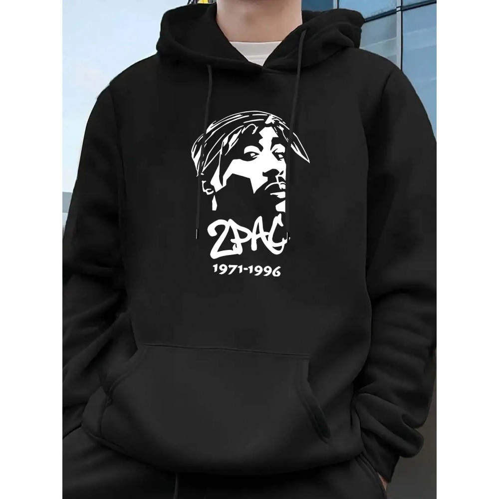 Men'S Tupac Graphic Hooded Sweatshirt - 1996 Iconic Album Design, Loose Fit Casual Sports Pullover with Round Neck, Long Sleeve Letter Print Hoodie for Outdoor & Casual Attire (Green, 1996-Tribute), Plus Size