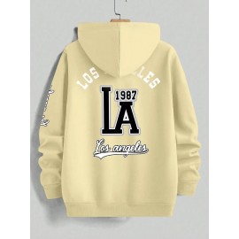 Men's Casual Hooded Sweater with Logo & 1985 Print - Oversized Brown Hoodie, Loose Fit Long Sleeve Pullover, Vintage Lettering, Machine Washable for Spring/Fall Layering (No Transparency), PLUS SIZE