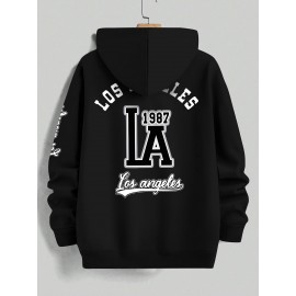 Men's Casual Hooded Sweater with Logo & 1985 Print - Oversized Brown Hoodie, Loose Fit Long Sleeve Pullover, Vintage Lettering, Machine Washable for Spring/Fall Layering (No Transparency), PLUS SIZE