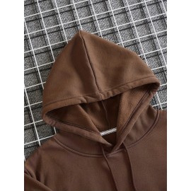 Men's Casual Hooded Sweater with Logo & 1985 Print - Oversized Brown Hoodie, Loose Fit Long Sleeve Pullover, Vintage Lettering, Machine Washable for Spring/Fall Layering (No Transparency), PLUS SIZE