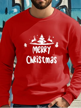 Men's Christmas Tree Print Sweatshirt - Long Sleeve Crew Neck Casual Pullover with Merry Christmas Lettering & Snowflake Design, Purple Red/Green Holiday Sweater for Spring/Autumn, Festive Winter Party Outfit, PLUS SIZE