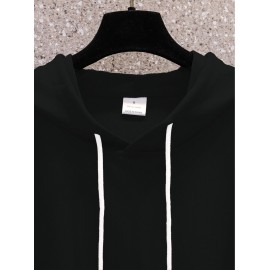 Men'S Plus Size Hoodie - Navy Pullover Sweatshirt, Regular Fit Long Sleeve Hooded Sweater for Everyday & Formal Wear, Soft Knit Fabric with Slight Stretch - Big & Tall Friendly