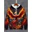 Men'S Plus Size 3D Flame Phoenix Hoodie - Vibrant Red & Orange Graphic, Long Sleeve Pullover with Drawstring Hood & Pockets, Polyester, Casual Sporty Style for Fall & Winter, Autumn Fashion Top, Bold Pattern Hoodie, Medium Stretch Fabric