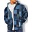 Plus Size Men's Full-Zip Hooded Cardigan Jacket - 3D Denim Patchwork Print (Blue/Denim) | Stretch Fabric | Casual Streetwear Coat with Zippered Hood & Pocket | Machine Washable Oversized Fit | Denim-Like Texture Outerwear, PLUS SIZE