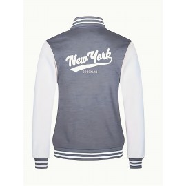 Men's Large Size Vintage New York Lettering & Numbered Baseball Jacket - Two-Tone Button College Style Snapback Coat, Retro Streetwear Outerwear with Pockets (Machine Washable, Spring/Fall Casual Wear) - Christmas Gift for NY Fans, PLUS SIZE