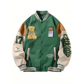 Men's Vintage Varsity Jacket with Number 17 & Team Logo - Plus Size Baseball Coat, Retro School Team Uniform, Machine Washable, Autumn Winter Casual Streetwear, Christmas Gift for Him, PLUS SIZE