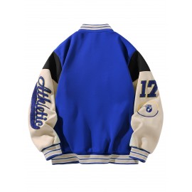 Men's Vintage Varsity Jacket with Number 17 & Team Logo - Plus Size Baseball Coat, Retro School Team Uniform, Machine Washable, Autumn Winter Casual Streetwear, Christmas Gift for Him, PLUS SIZE
