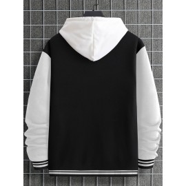 Men's Large Size Baseball Jacket with Letter 'M' Print (for Miami/other letters) - Buttonless Snap Closure, Machine-Washable Polyester Coat, Pockets - Casual Winter Outerwear for Big & Tall, Christmas Gift (No hat Included), PLUS SIZE