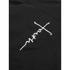 [Plus Size Sports Jacket] Lightweight Windproof Men's Plus Size Sports Jacket | Embroidered Letters, Zippered Pockets, Durable, Breathable, Machine Washable for All Seasons