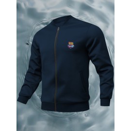 Men's Plus Size Casual Fashion Print Pocket Jacket, PLUS SIZE, Everyday Jacket, Lightweight Cover-Up, Plus Size Jacket, Random Print Design, Easy Care Fabric, Usage Scenario/Occ, Big And Tall Men