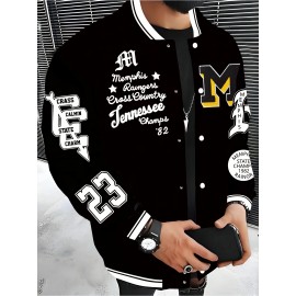 Men'S Plus Size Baseball Jacket | Los Angeles Style, Letter and Number 23 Print, Wrinkle Resistant, Casual Sports, Perfect for Parties, Autumn and Winter