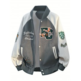 Men's Large Size Heavy-Duty Embellished Varsity Jacket - Mint Green & White Two-Tone with Lettering, Team Logos & Number 95 Emblem - Machine Washable Button-Front Coat for Casual Wear, Events & Themed Parties (V, PLUS SIZE