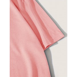 [Plus Size Crew Neck Tee] Men's Plus Size Crew Neck T-Shirts | Casual Polyester Knit Fabric with Slogan Print | Medium Stretch | Regular Fit | All-Season Adult Tops with Alphabet Pattern