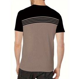 3pcs Men'S Casual Crew Neck Short Sleeve T-Shirts - Light Gray with White Horizontal Stripes, Regular Fit, Slight Stretch Fabric, Stylish Black Watch Accessories, Casual Attire|Striped Tee|Stretchy Fabric, PLUS SIZE