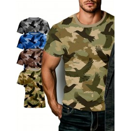 4pcs Men'S Camo Tactical T-Shirts - Breathable Polyester, Crew Neck, Short Sleeve, Casual Sports Knit Fabric, Slight Stretch, Regular Fit for Spring/Summer Outdoor Activities, PLUS SIZE