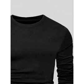 [Soft Plus Size T-Shirts] 4pcs Men's Plus Size Long Sleeve T-Shirt Set - Soft & Comfortable, 95% Polyester 5% Spandex, Solid Color, Round Neck, Casual Style, Perfect for Fall, Daily Wear