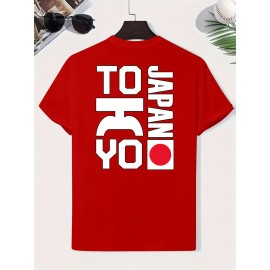 0302 XH JAPAN TOKYO Men's Casual Short Sleeve T-Shirt - Oversized Relaxed Fit, Bold TOKYO Graphic Print with Japanese Flag Design, Lightweight Summer Round Neck Top for Casual Attire, Comfortable Fabric, PLUS SIZE