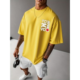 0302 XH JAPAN TOKYO Men's Casual Short Sleeve T-Shirt - Oversized Relaxed Fit, Bold TOKYO Graphic Print with Japanese Flag Design, Lightweight Summer Round Neck Top for Casual Attire, Comfortable Fabric, PLUS SIZE