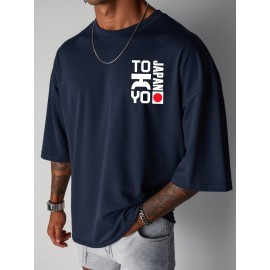 0302 XH JAPAN TOKYO Men's Casual Short Sleeve T-Shirt - Oversized Relaxed Fit, Bold TOKYO Graphic Print with Japanese Flag Design, Lightweight Summer Round Neck Top for Casual Attire, Comfortable Fabric, PLUS SIZE