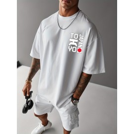 0302 XH JAPAN TOKYO Men's Casual Short Sleeve T-Shirt - Oversized Relaxed Fit, Bold TOKYO Graphic Print with Japanese Flag Design, Lightweight Summer Round Neck Top for Casual Attire, Comfortable Fabric, PLUS SIZE