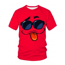 Men'S Big & Tall T-Shirt - Red Casual Everyday Shirt with Funny Face Graphic, Soft Polyester Blend Fabric - Machine Washable Plus Size Tee for Everyday & Party Wear - Non-Linen Texture Casual Top, Spring Autumn Apparel, Playful Graphic Shirt, Comfortable Fit Shirt, PLUS SIZE