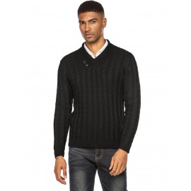 Men'S Shawl Collar Pullover Sweater Slim Fit Casual Button Cable Knit Sweaters, Plus Size