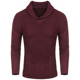 Men'S Shawl Collar Sweaters V-Neck Relaxed Fit Cable Pullovers, Plus Size