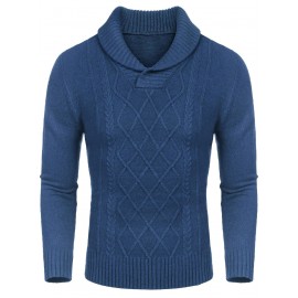 Men'S Shawl Collar Sweaters V-Neck Relaxed Fit Cable Pullovers, Plus Size