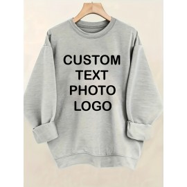 Men'S Custom Photo/Text/Logo Hoodie - Personalized All-Season Sweatshirt with Your Own Design, Loose Fit Round Neck, Durable Affordable Printed Sweater for Events, Promotional Gifts & Daily Wear - Custom Clothing Service, Plus Size Sweaters for Men