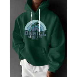 Men'S Oversized Fleece-Lined Hooded Sweatshirt with Surf & Beach Graphic Print - 100% Micro-Elastic Knit, Kangaroo Pocket, Surfing Surf Co. Design, Surfing-Themed Casual Pullover for Surfing, Beachwear & Everyday Comfort (Large Size) - Ideal Gift fo