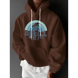 Men'S Oversized Fleece-Lined Hooded Sweatshirt with Surf & Beach Graphic Print - 100% Micro-Elastic Knit, Kangaroo Pocket, Surfing Surf Co. Design, Surfing-Themed Casual Pullover for Surfing, Beachwear & Everyday Comfort (Large Size) - Ideal Gift fo