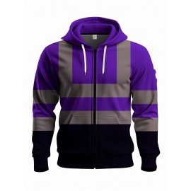 Men's Neon Green/Orange/Gray Full-Zip Hooded Jacket - Heavy-Duty Zipper Closure, Loose-Fit Casual Coat for Gym, Hiking & Urban Streetwear - Machine Washable Spring/Fall Outerwear with Hood (Neck Collar) - -First Color Block Design, PLUS SIZE