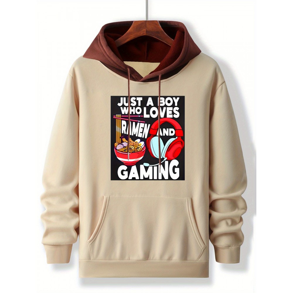 Men's Anime & Ramen Gaming Hoodie - Oversized Casual Pullover Sweatshirt with Text & Manga Characters, -Themed Print (Ramen, Sushi, Miso), Machine Washable Gamer Apparel, PLUS SIZE