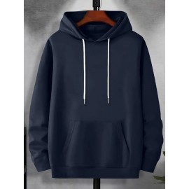 Men'S Plus Size Hoodie - Navy Pullover Sweatshirt, Regular Fit Long Sleeve Hooded Sweater for Everyday & Formal Wear, Soft Knit Fabric with Slight Stretch - Big & Tall Friendly