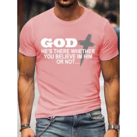 [Plus Size Crew Neck Tee] Men's Plus Size Crew Neck T-Shirts | Casual Polyester Knit Fabric with Slogan Print | Medium Stretch | Regular Fit | All-Season Adult Tops with Alphabet Pattern